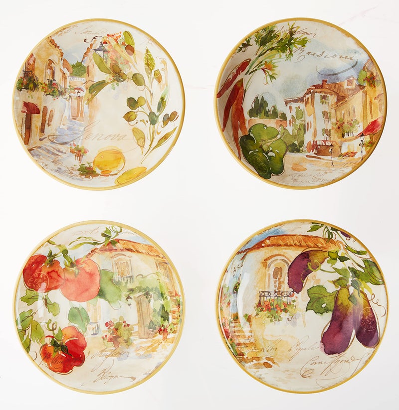 Certified International Piazzette 9.25" Soup/Pasta Bowls, Assorted Designs, Set of 4 - Image 1
